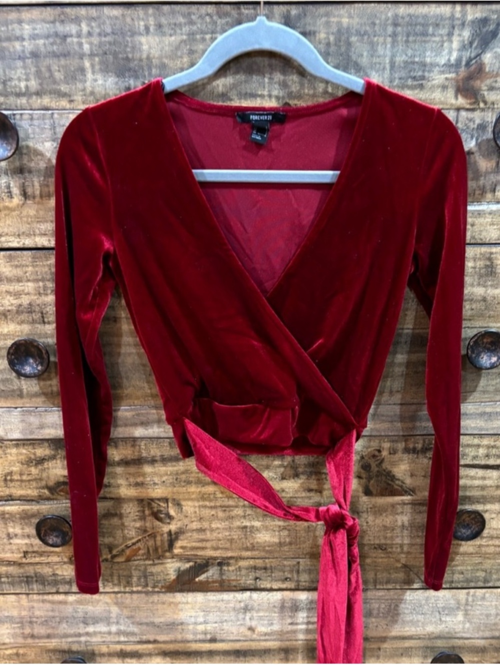 Forever 21 Burgundy‎ Velour Wrap Crop Top